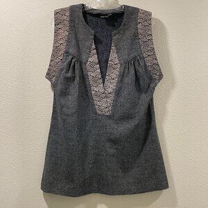 NEW DOLCE VITA Sleeveless Contrast Fabric V-Neck Top/Tunic, Dark Navy/Tan - M